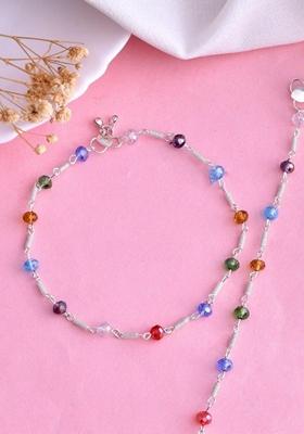 Silver Plated Beads Anklet (Set Of 2)