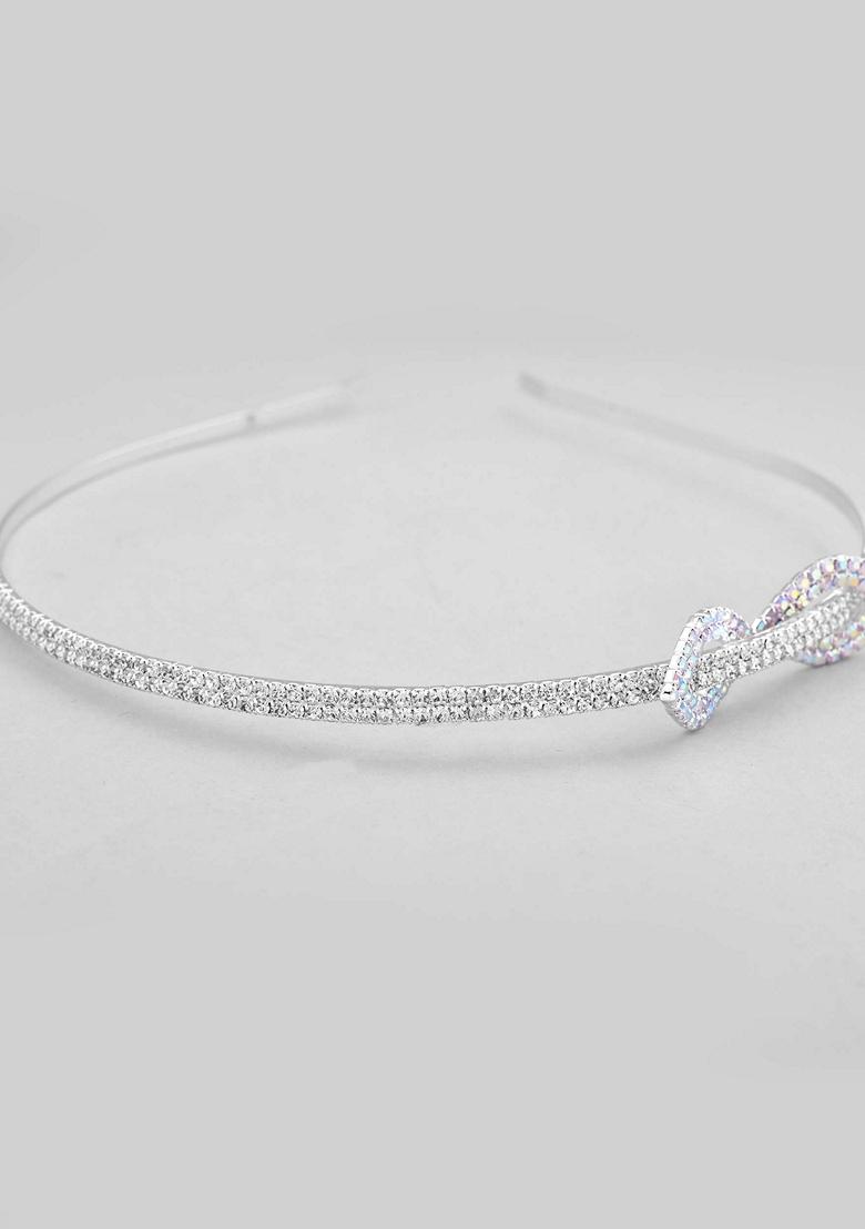 Silver Plated Bow Shaped Ad Studded Hairband