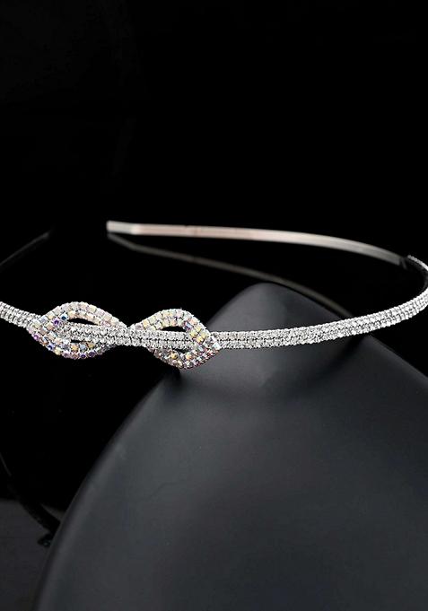 Silver Plated Bow Shaped Ad Studded Hairband