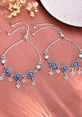 Silver Plated Evel Eye Anklet (Set Of 2)