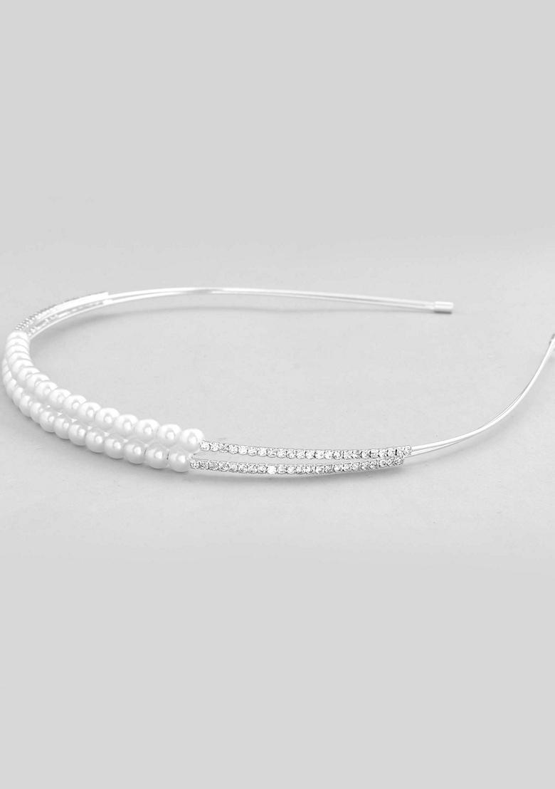 Silver Plated Pearl Studded Double Layer Hairband