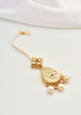 Red Gold Tone Kundan Maangtika