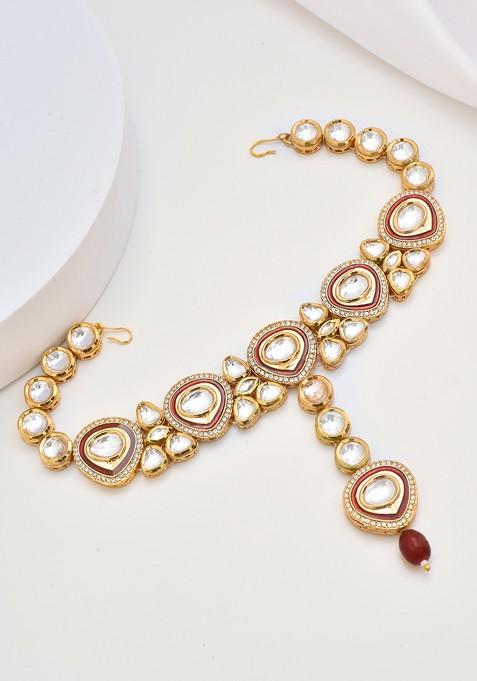 Red Gold Tone Polki Mathapatti