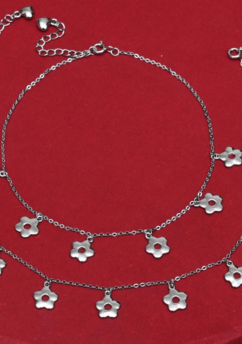 925 Pure Silver Multiple Charm Anklets (Set of 2)