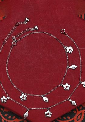 925 Pure Silver Multiple Charm Anklets (Set of 2)