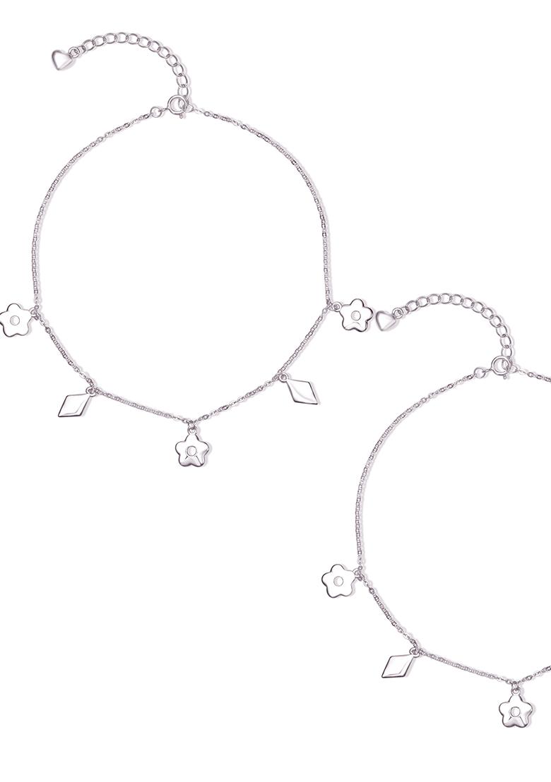 925 Pure Silver Multiple Charm Anklets (Set of 2)
