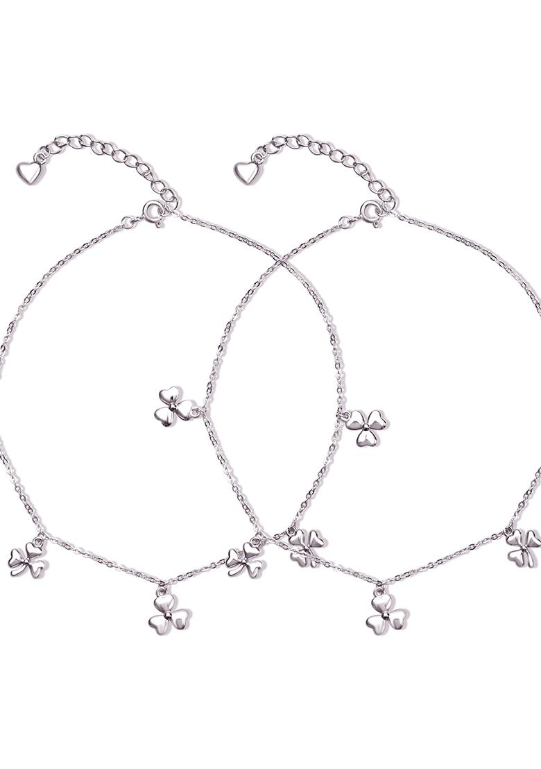 925 Pure Silver Multiple Charm Anklets (Set of 2)