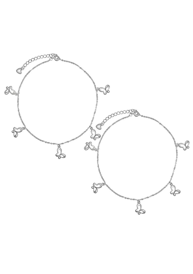 925 Pure Silver Multiple Charm Anklets (Set of 2)