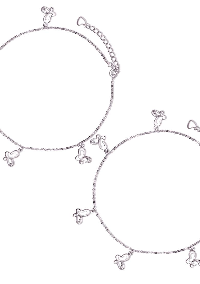 925 Pure Silver Multiple Charm Anklets (Set of 2)