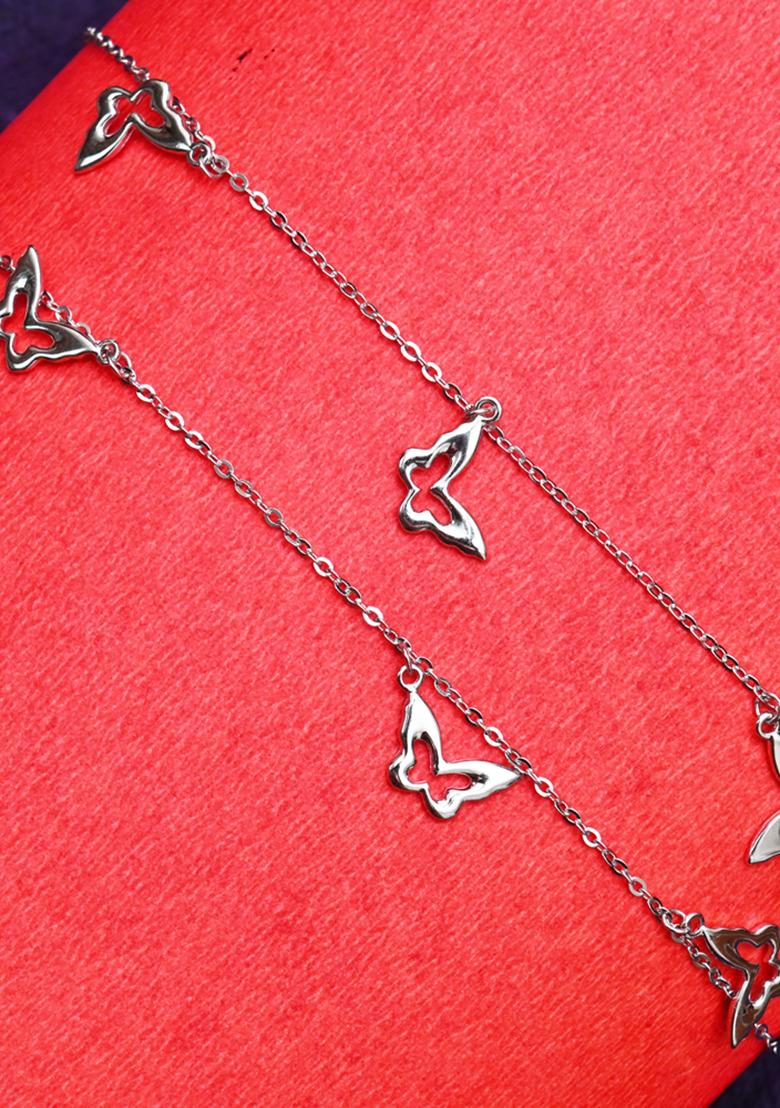 925 Pure Silver Multiple Charm Anklets (Set of 2)