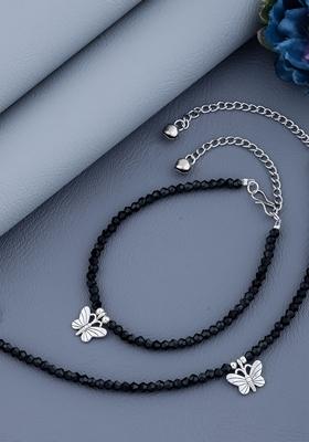 Black Crystal Beaded Butterfly Charm Anklet