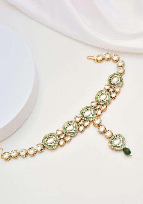 Green Gold Tone Polki Mathapatti