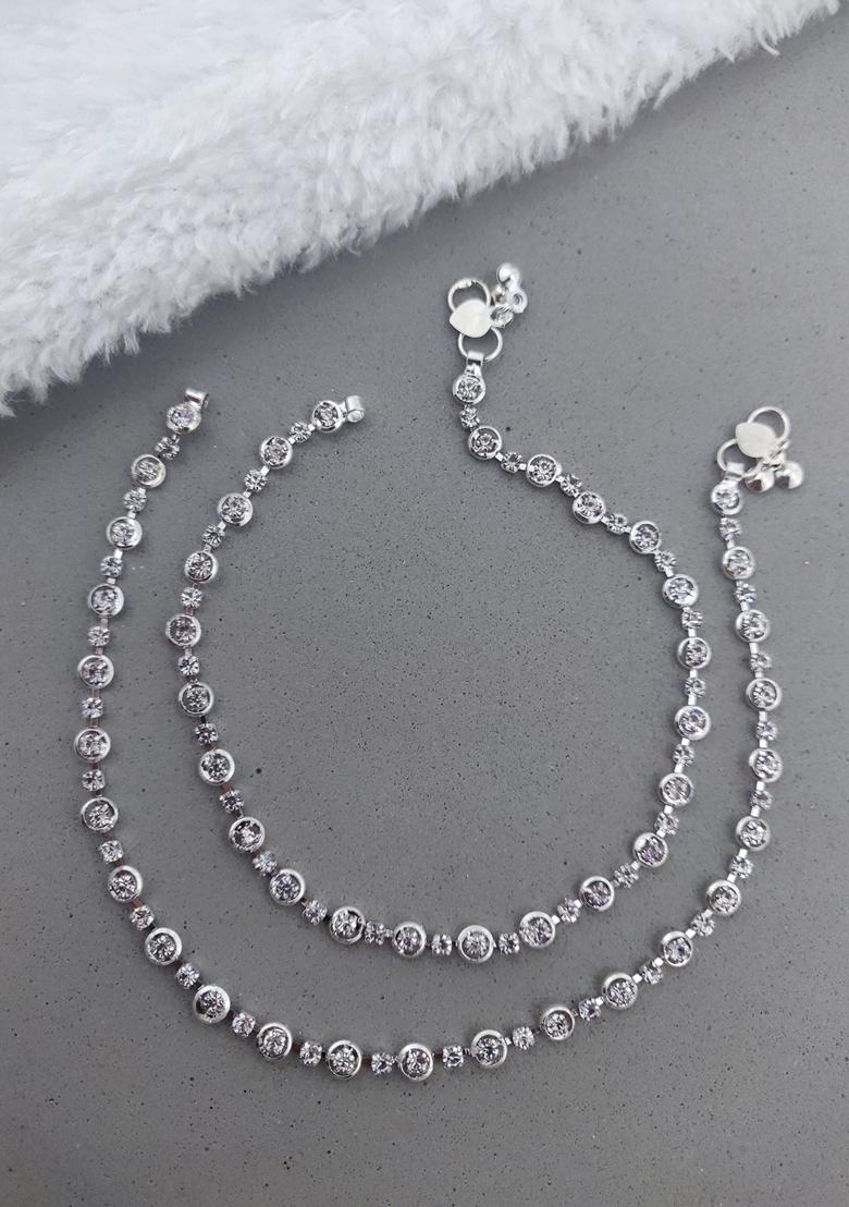Women Silver-Plated Beads Studded Anklet