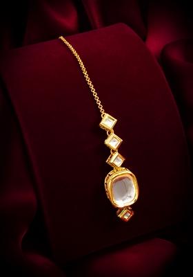 White Gold Plating Kundan Artificial Beads Mangtikka