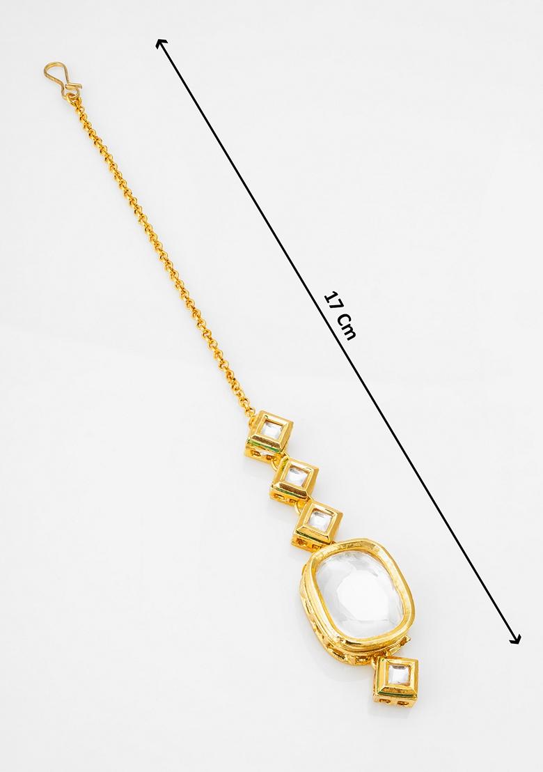 White Gold Plating Kundan Artificial Beads Mangtikka