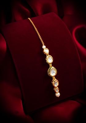 White Gold Plating Kundan Artificial Beads Mangtikka