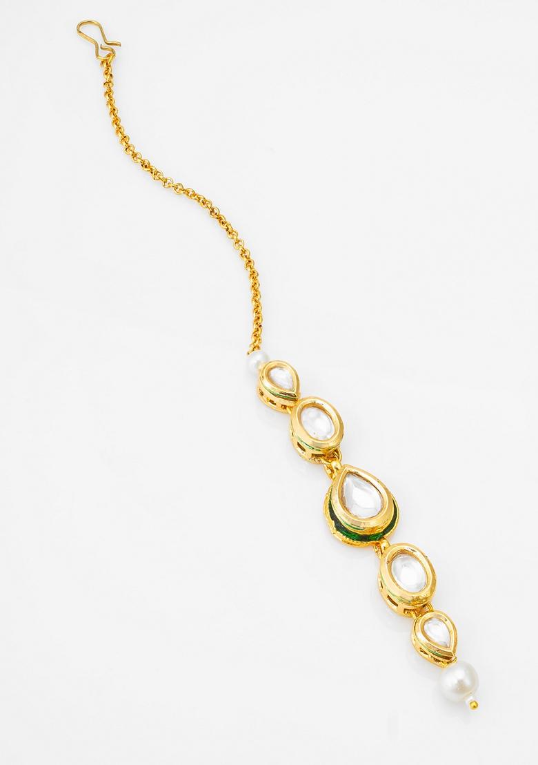 White Gold Plating Kundan Artificial Beads Mangtikka