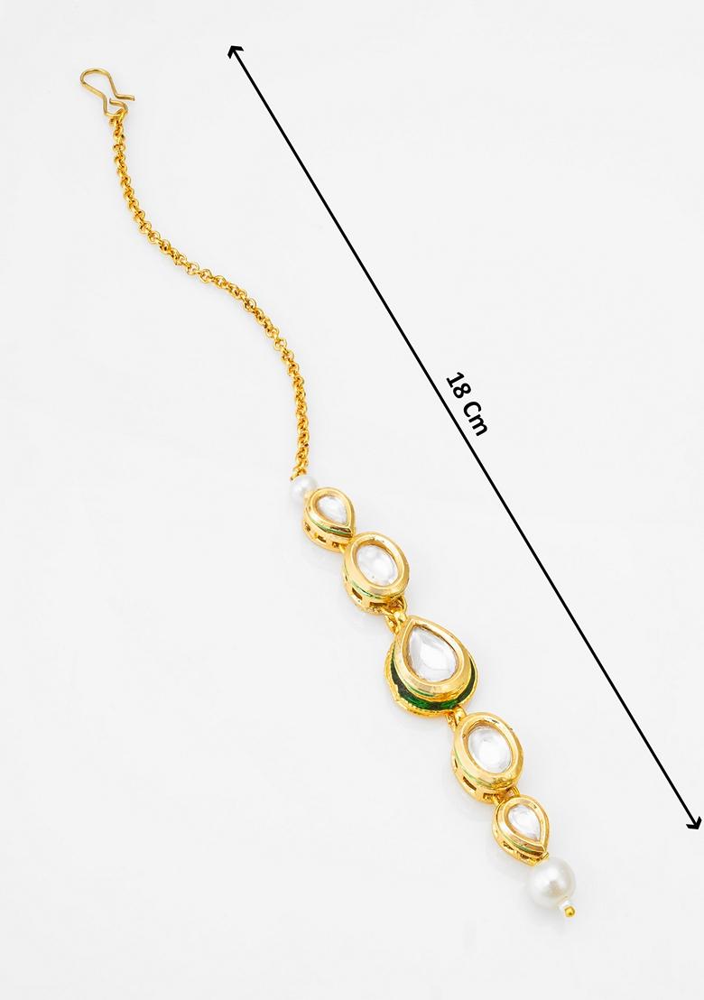 White Gold Plating Kundan Artificial Beads Mangtikka