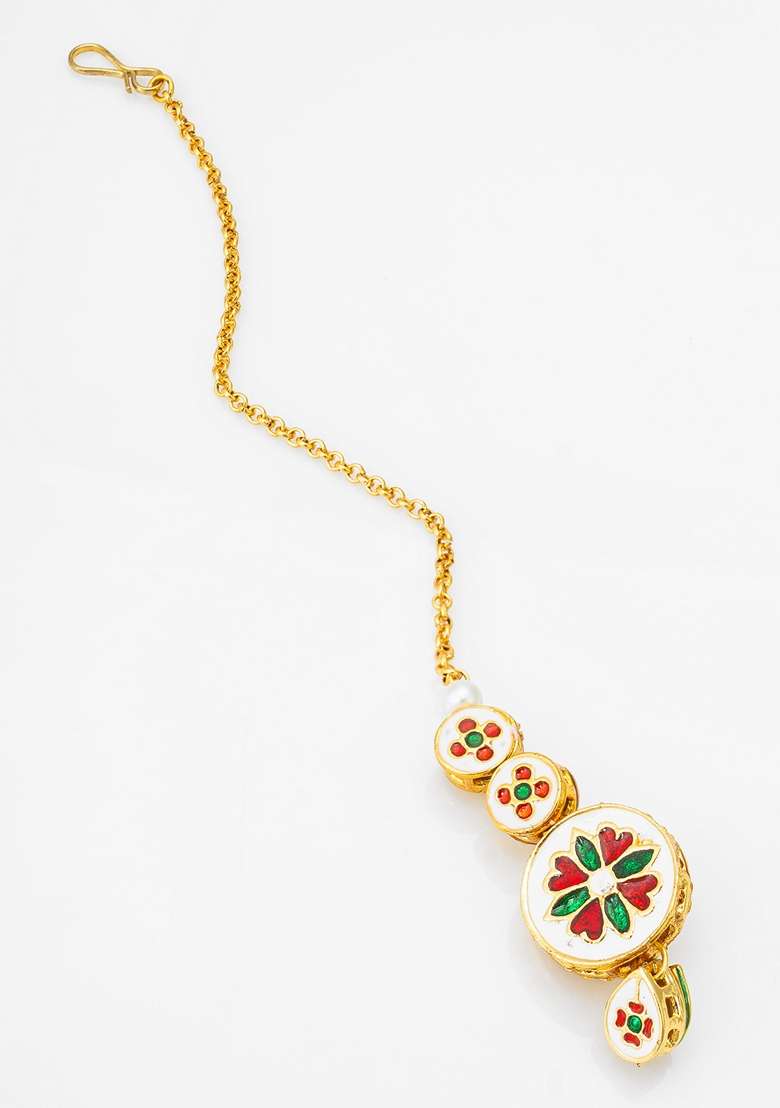 Multicolor Gold Plating Kundan Artificial Beads Mangtikka - Indya