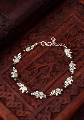 Oxidized Silver Plating Artificial Beads Anklet