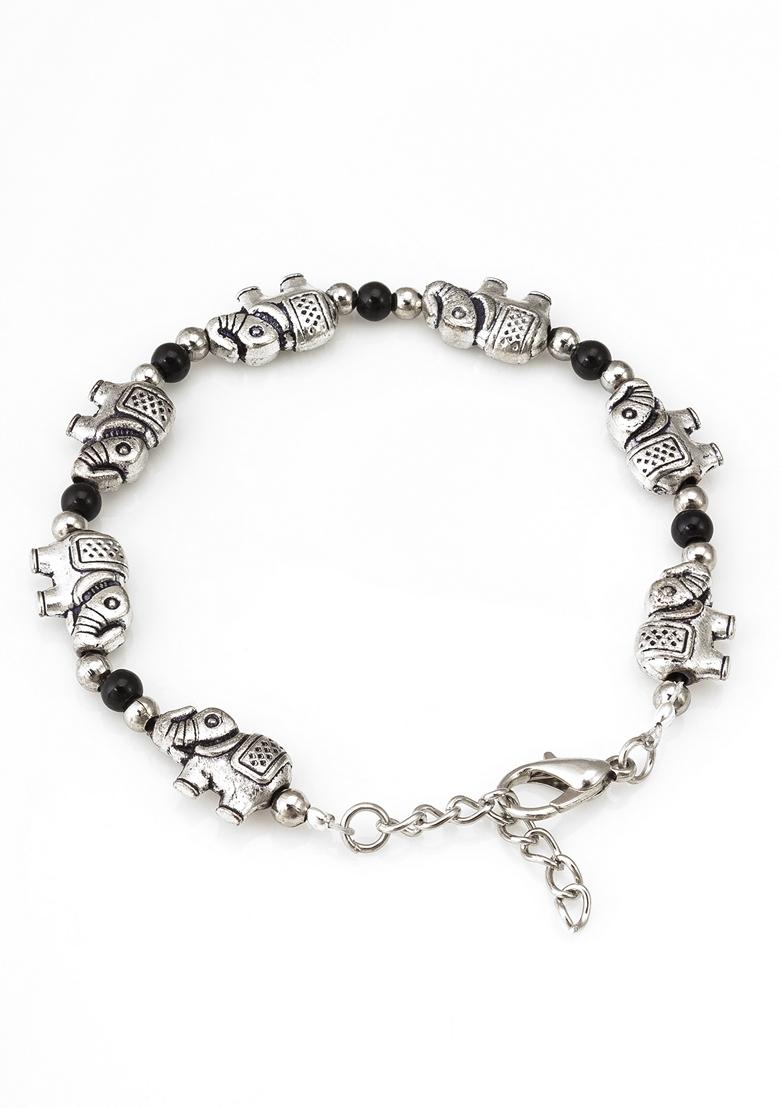 Oxidized Silver Plating Artificial Beads Anklet