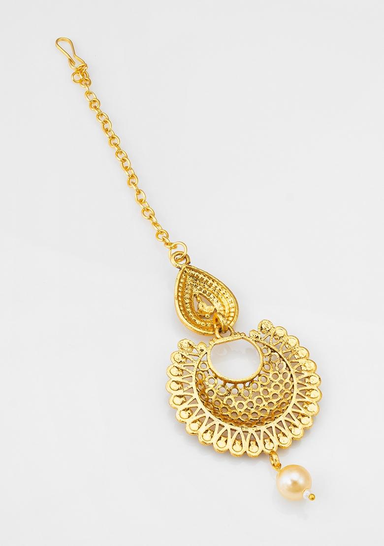 Blue Gold Plating Artificial Beads Maang Tikka