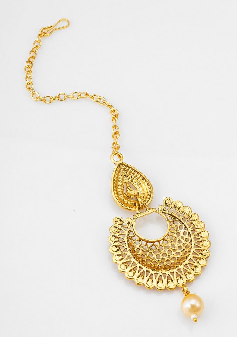 Pink Gold Plating Artificial Beads Maang Tikka