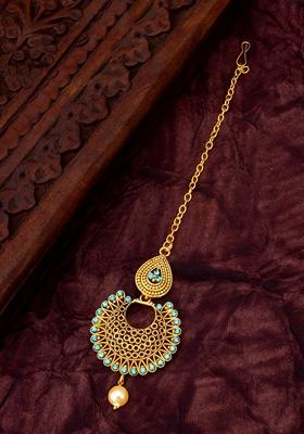 Firoozi Gold Plating Artificial Beads Maang Tikka