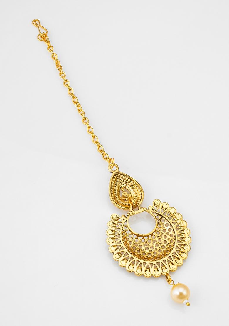 Firoozi Gold Plating Artificial Beads Maang Tikka