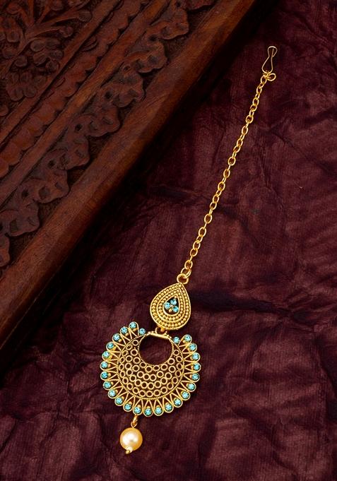 Firoozi Gold Plating Artificial Beads Maang Tikka