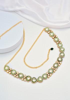 Green Gold Tone Polki Kamarband