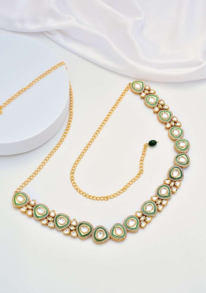Green Gold Tone Polki Kamarband - Indya
