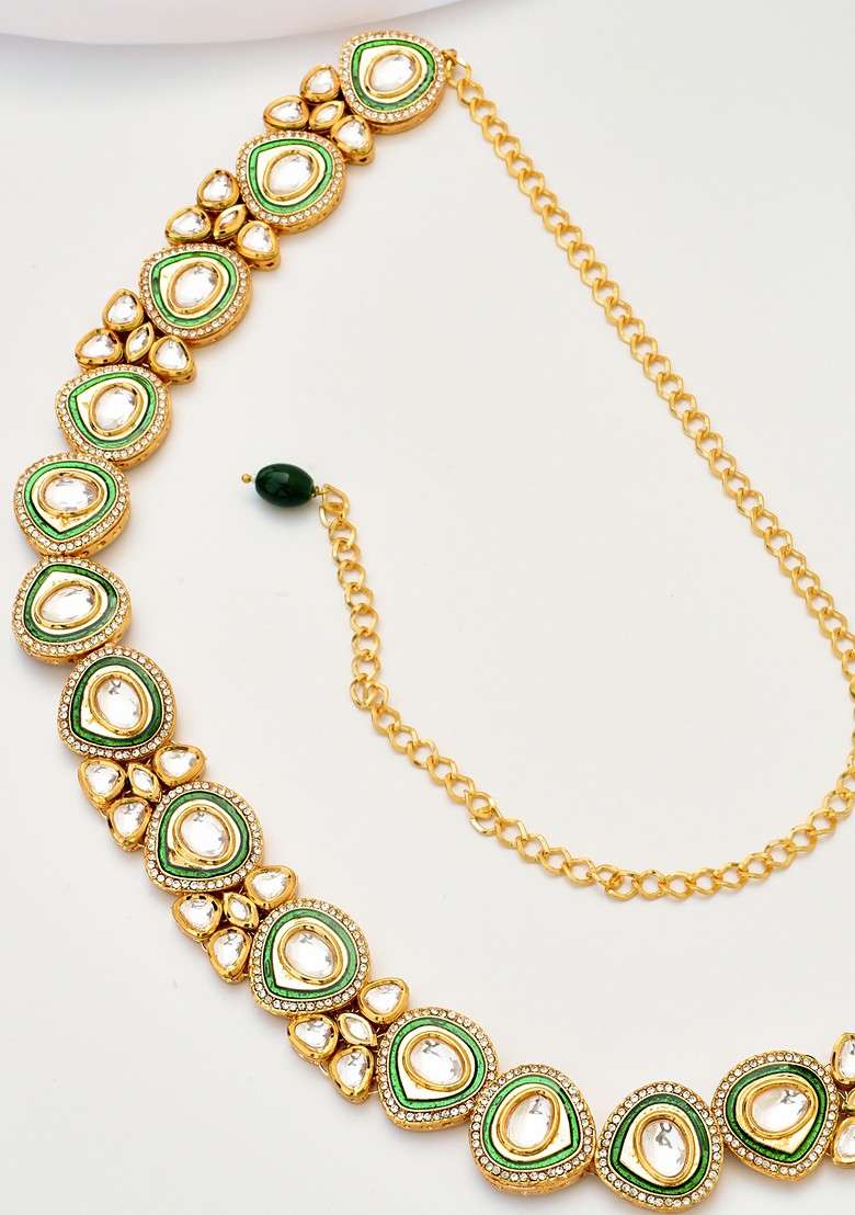 Green Gold Tone Polki Kamarband - Indya