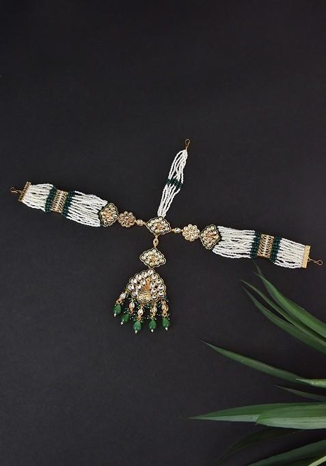 Green Gold Tone Kundan Pearl Mathapatti