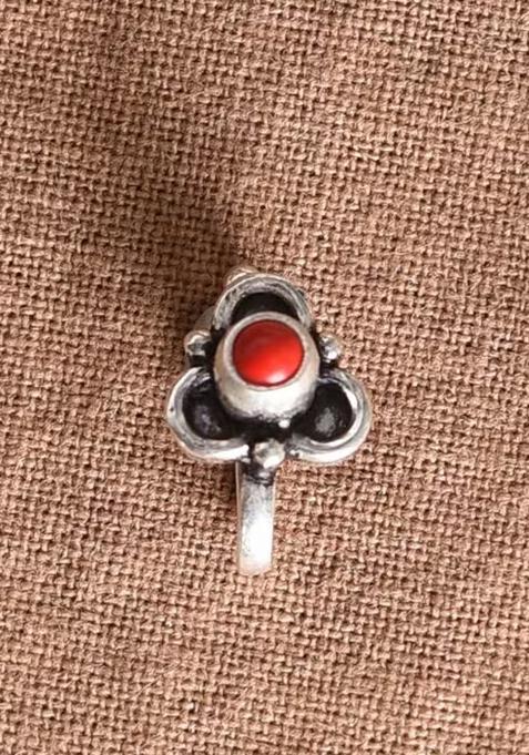Red Stone 925 Sterling Silver Clipon Nosepin