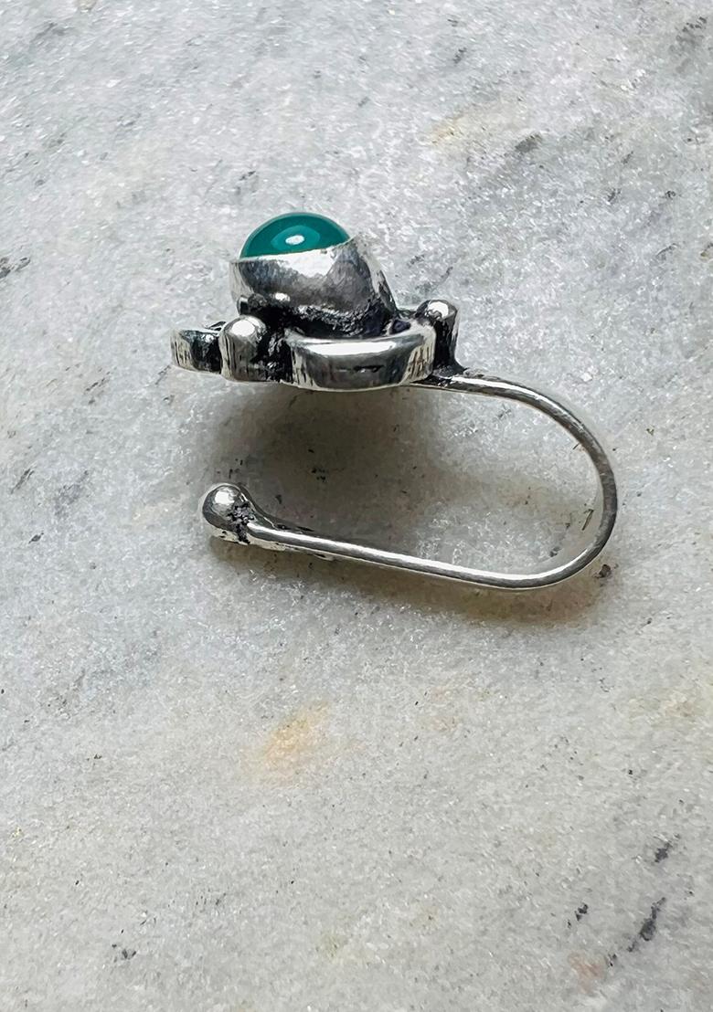 Green Stone 925 Sterling Silver Clipon Nosepin