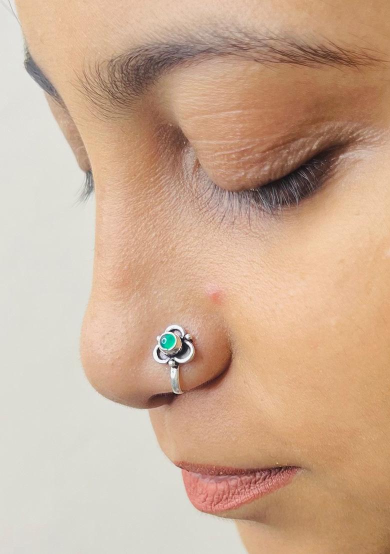 Green Stone 925 Sterling Silver Clipon Nosepin