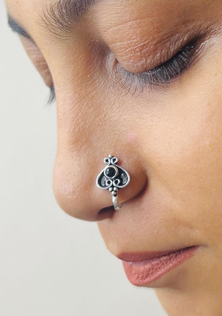 Black Stone 925 Sterling Silver Clipon Nosepin