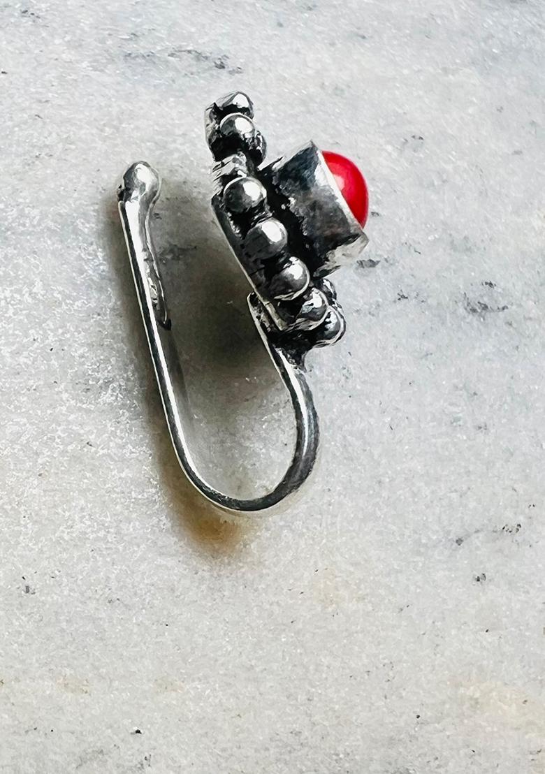 Red Stone 925 Sterling Silver Clipon Nosepin