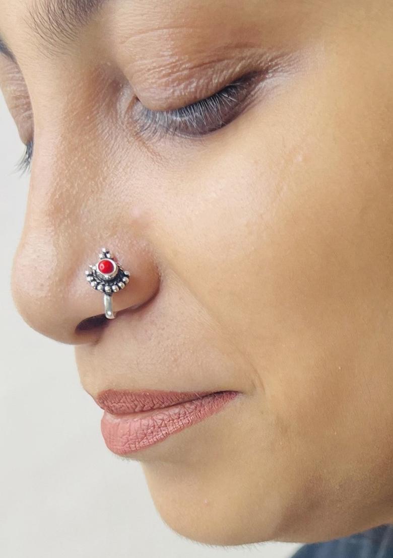 Red Stone 925 Sterling Silver Clipon Nosepin