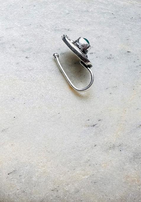 Green Stone 925 Sterling Silver Clipon Nosepin