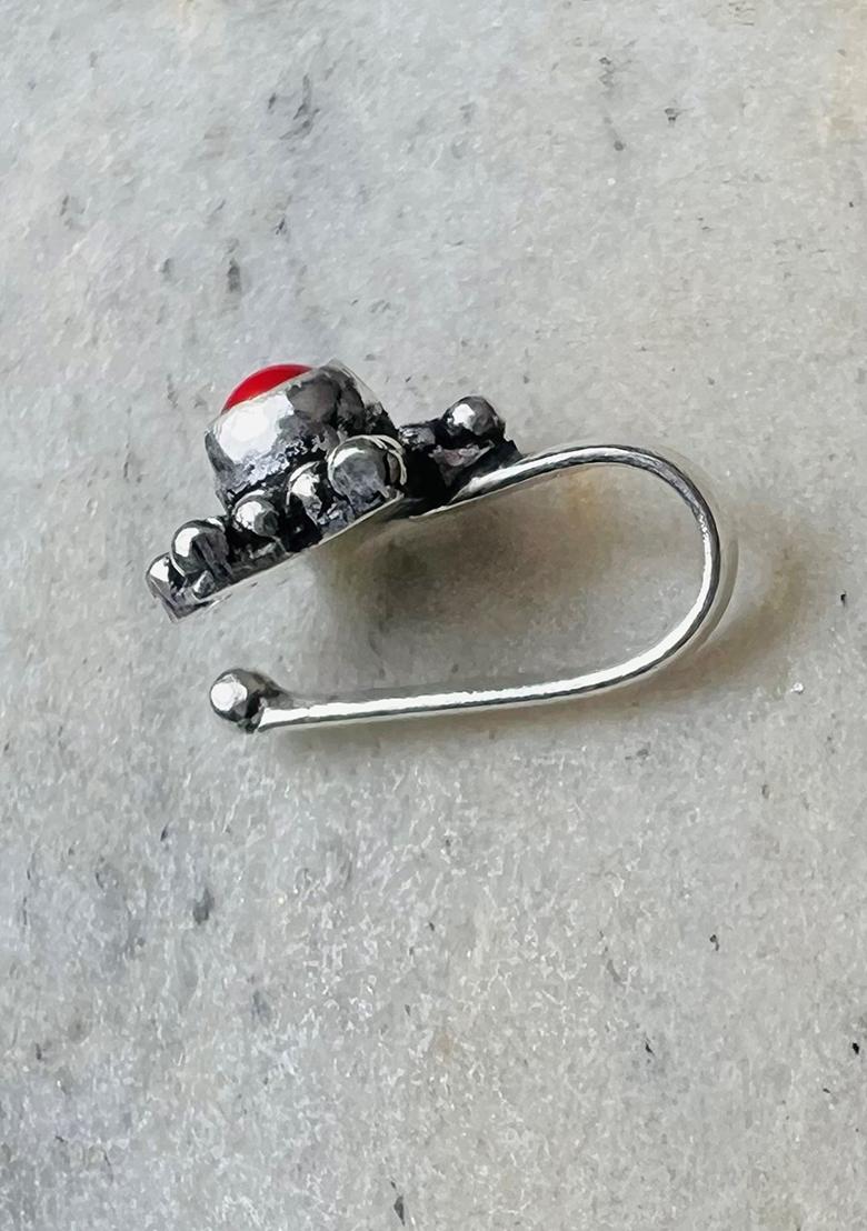 Red Stone 925 Sterling Silver Clipon Nosepin