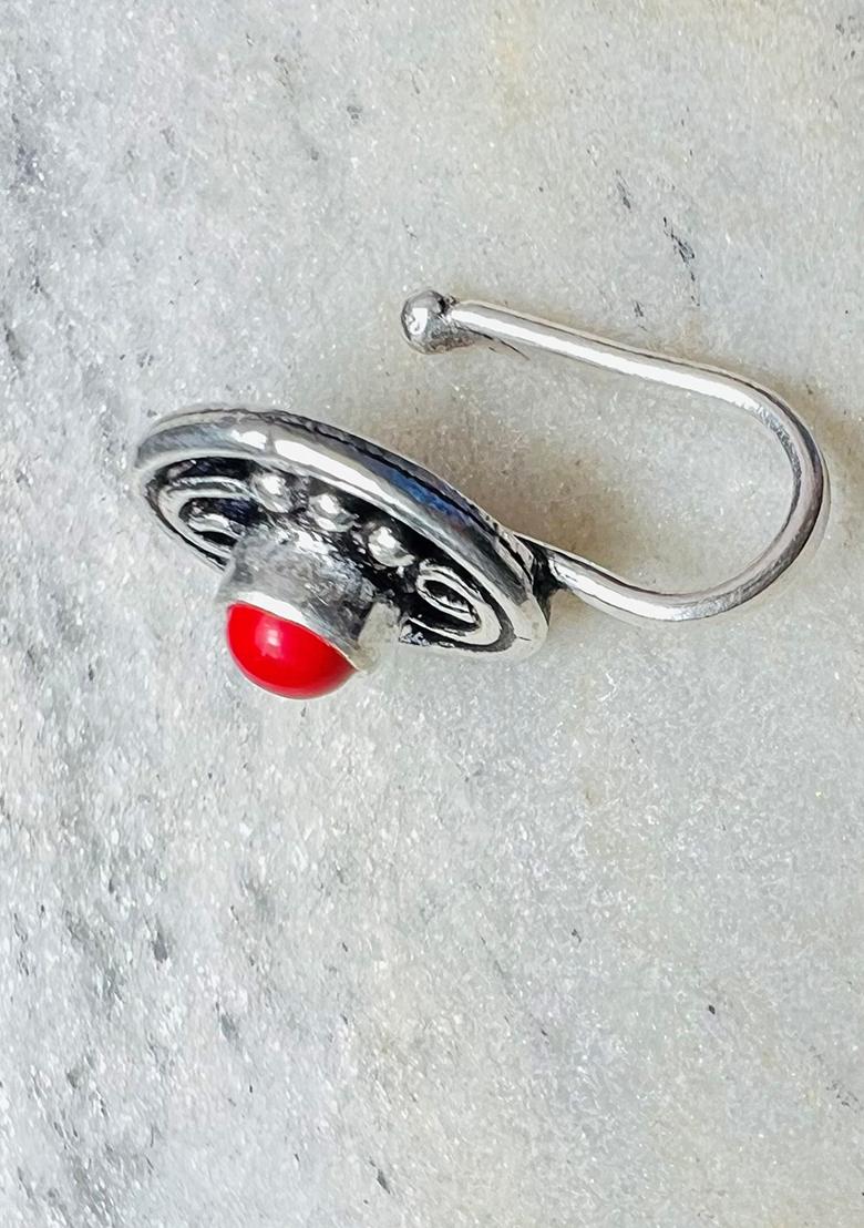 Red Stone 925 Sterling Silver Clipon Nosepin