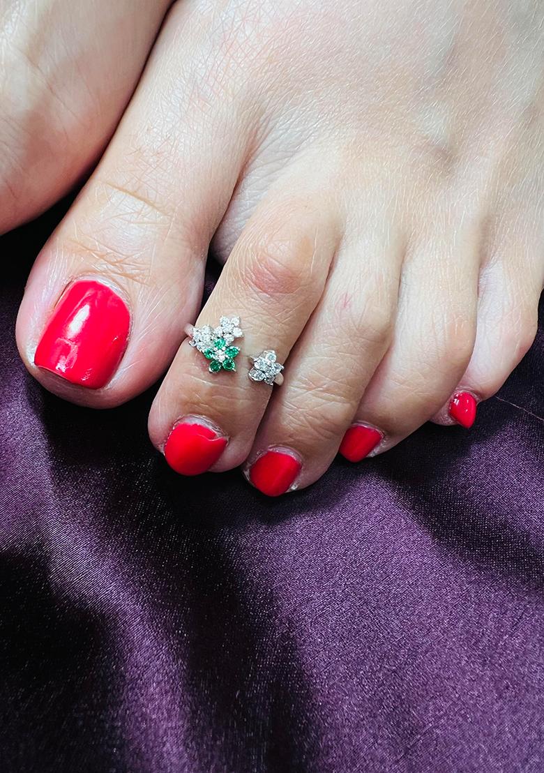 Green Rosegold Flower 925 Sterling Silver Toe Rings