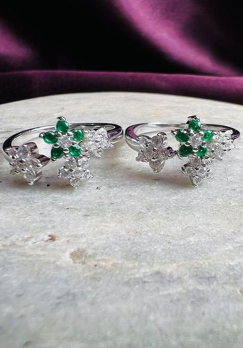 Green Rosegold Flower 925 Sterling Silver Toe Rings