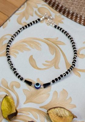 Black Beads 925 Sterling Silver Anklet