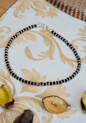 Black Beads 925 Sterling Silver Anklet