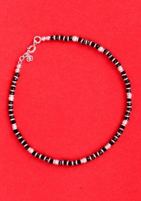 Black Beads 925 Sterling Silver Anklet