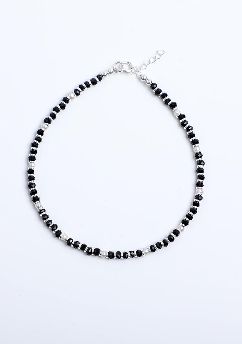 Black Beads 925 Sterling Silver Anklet