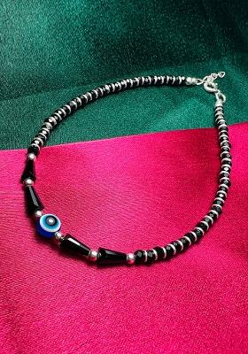 Black Beads 925 Sterling Silver Anklet